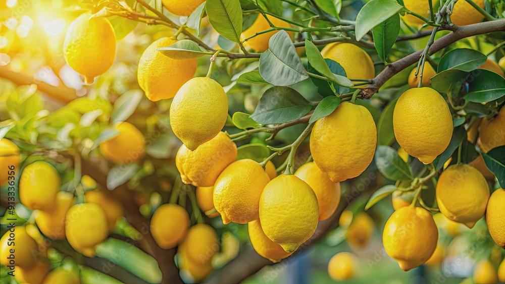 Lemon tree branches heavy with bright yellow ripe fruits, lemon, tree, branches, ripe, fruits, citrus, harvest, organic