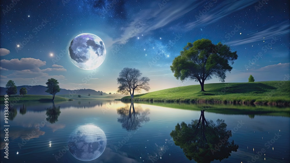 Landscape with serene moon shining in the night sky, moon, landscape, night, sky, stars, serene, peaceful, nature, scene Landscape with serene moon shining in the night sky, moon, landscape, night, sky, stars, serene, peaceful, nature, scene