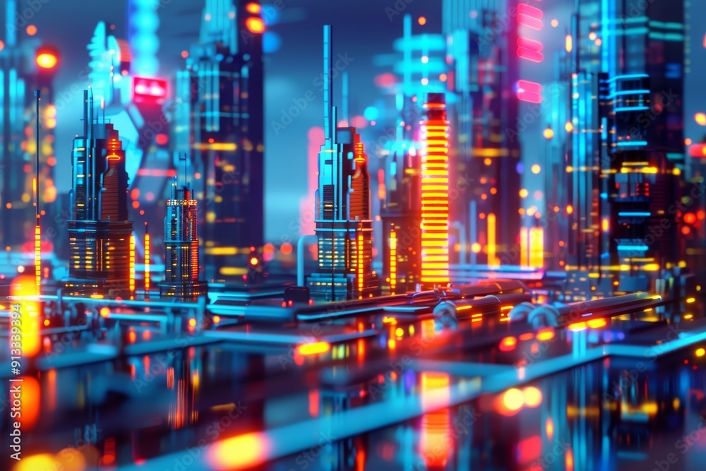 A futuristic cityscape illuminated by neon lights, showcasing advanced technology and innovation A futuristic cityscape illuminated by neon lights, showcasing advanced technology and innovation