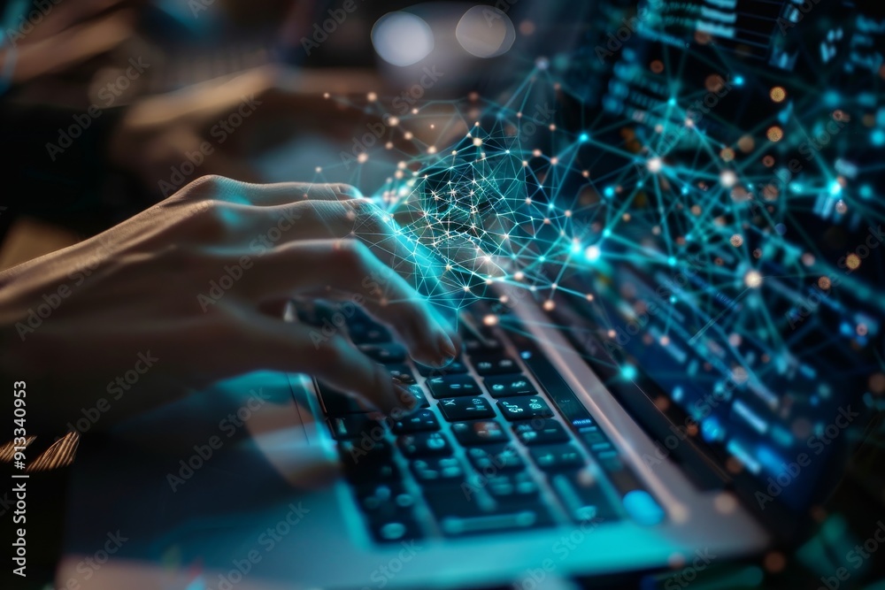 Person browsing internet on laptop, representing connectivity and information access in digital age Person browsing internet on laptop, representing connectivity and information access in digital age