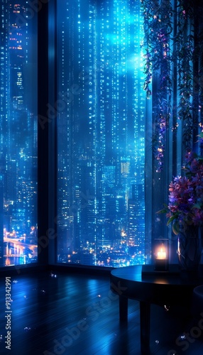 Wallpaper Mural A night time city view from a high tech and futuristic office window.  Torontodigital.ca