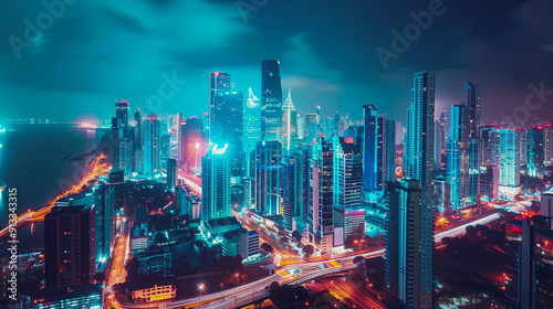 Wallpaper Mural Smart digital city with connection network reciprocity over the cityscape . Concept of future smart wireless digital city and social media networking systems that connects people within the city Torontodigital.ca