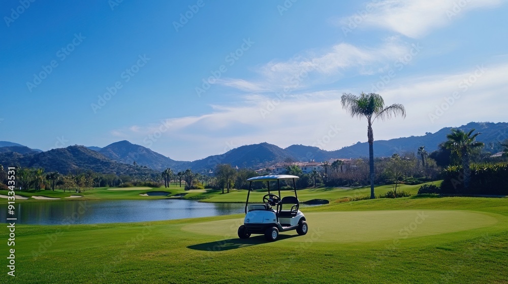 Golf Cart on a Sunny Day at the Course Golf Cart on a Sunny Day at the Course