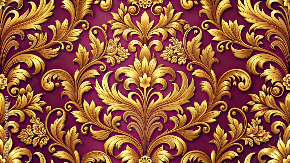 Baroque floral seamless pattern in gold over vibrant colors, baroque, floral, seamless, pattern, gold, vibrant, colors Baroque floral seamless pattern in gold over vibrant colors, baroque, floral, seamless, pattern, gold, vibrant, colors