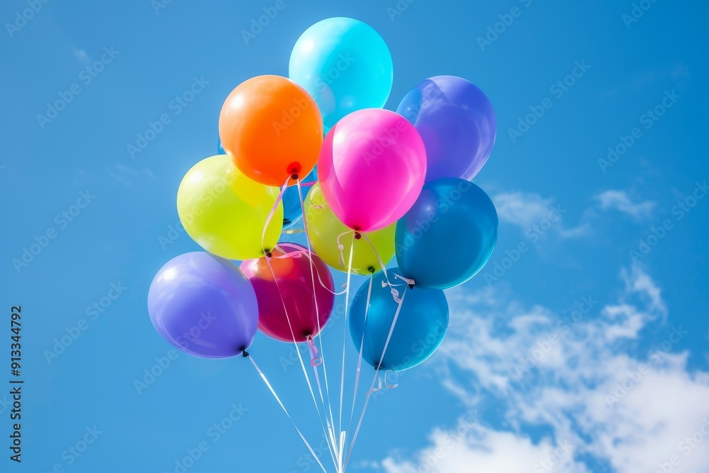 A bouquet of vibrant balloons floating in the air, adding a touch of whimsy to the celebration A bouquet of vibrant balloons floating in the air, adding a touch of whimsy to the celebration