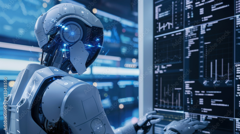 Fototapeta premium Team leader using AI to optimize workflow in a tech company.