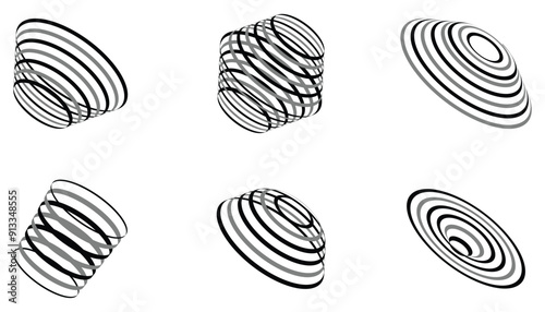 Abstract grayscale swirl patterns on white background. Minimalist geometric design.