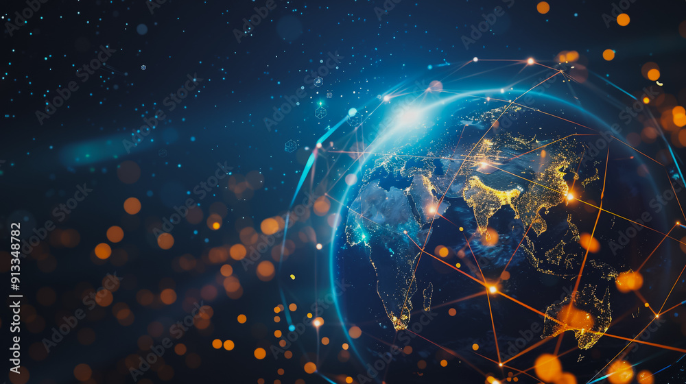 Obraz premium background network points Earth's surface wave background Abstract digital wave background information technology background The background is the background. gradient wave digital wave ban