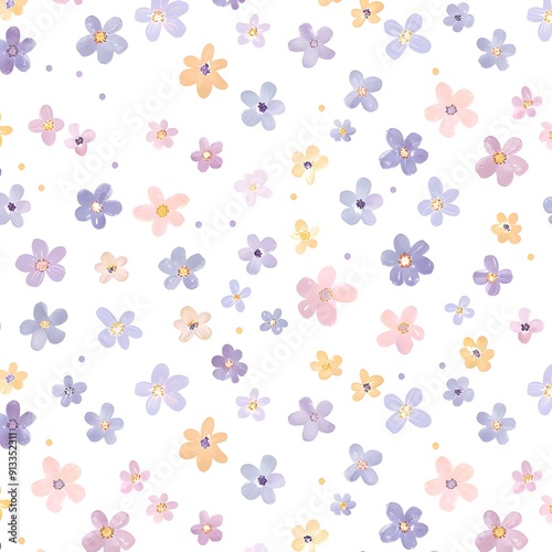 Seamless Pattern of Watercolor Flowers