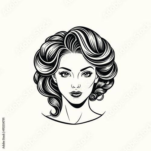 Beautiful vector illustration of a long-haired woman's face, showcasing her eyes, lips, and elegant hairstyle with artistic flair