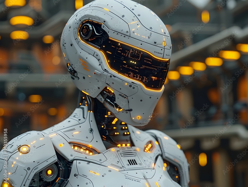 Sleek Futuristic Assistant with Advanced Robotic Limbs and Glowing Circuitry in Cinematic 3D Rendering Sleek Futuristic Assistant with Advanced Robotic Limbs and Glowing Circuitry in Cinematic 3D Rendering
