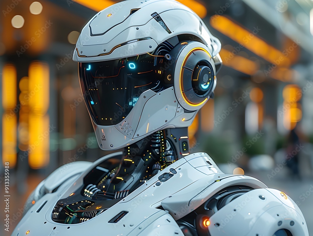 Sleek Futuristic Assistant with Robotic Limbs and Glowing Components in Aesthetic
