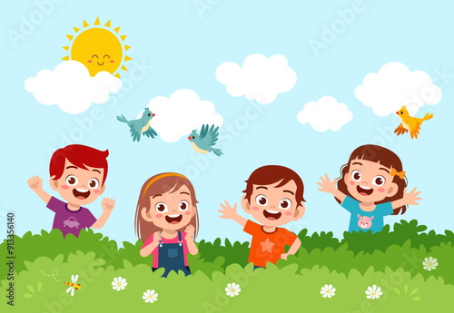 little kid play in the playground with friend