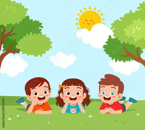 little kid play in the playground with friend