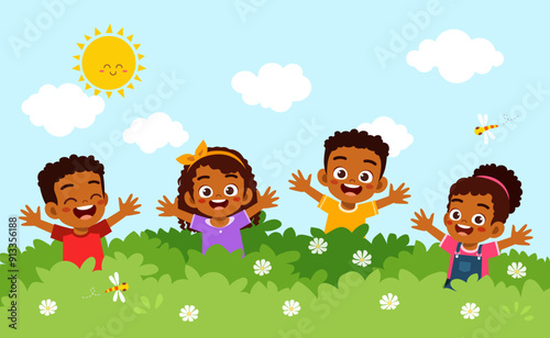 little kid play in the playground with friend
