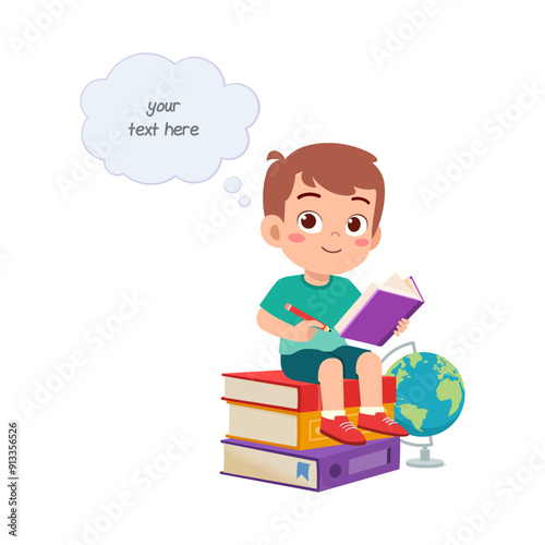little kid read book and feel happy