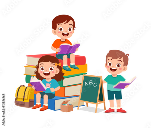 little kid read book together with friend