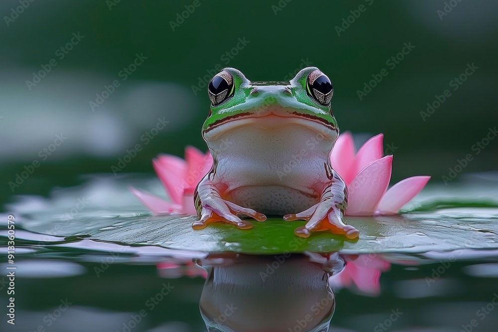 Green Tree Frog on a Water Lily Pad Green Tree Frog on a Water Lily Pad