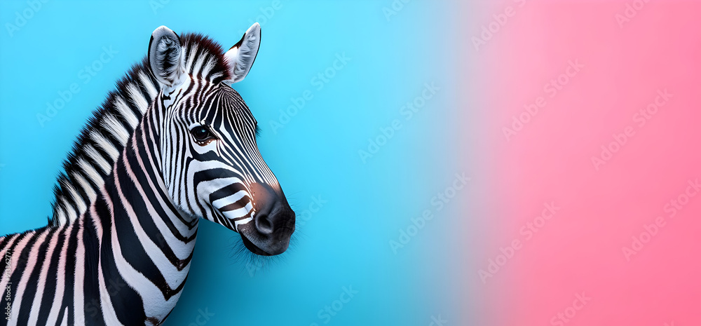 A striking close-up of a zebra against a vibrant background, showcasing its unique black and white stripes with a modern twist. A striking close-up of a zebra against a vibrant background, showcasing its unique black and white stripes with a modern twist.