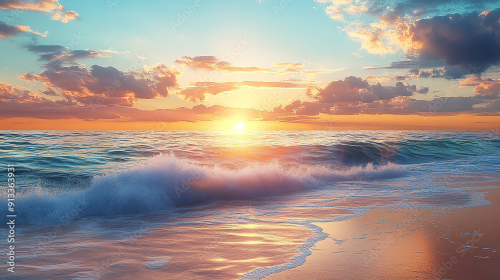 Beautiful seascape with waves and sunset on the beach Beautiful seascape with waves and sunset on the beach