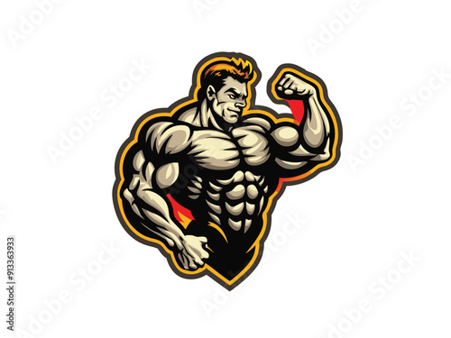 Create a powerful and dynamic figure of a muscular man flexing his bicep, showcasing his strength and determination.