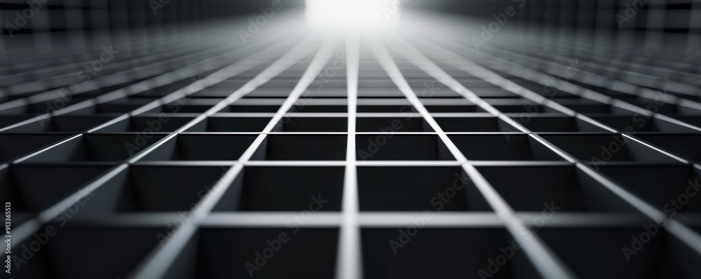 Abstract view of a structural grid with depth perspective, emphasizing lines and light, suitable for modern architecture designs. Abstract view of a structural grid with depth perspective, emphasizing lines and light, suitable for modern architecture designs.
