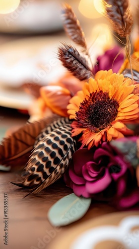 Thanksgiving decorations, vibrant colors, creative process, close-up, inviting