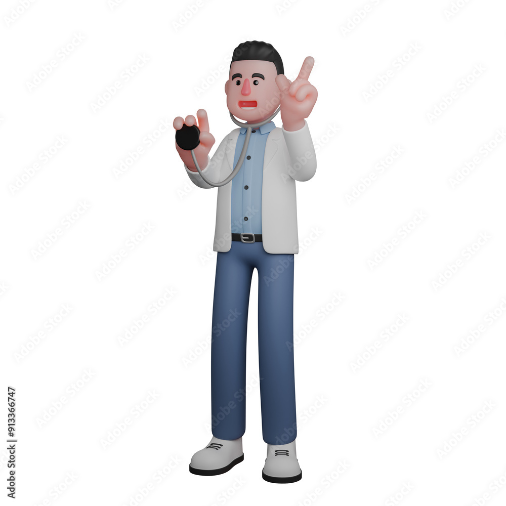 Professional 3D Doctor.Male Doctor Standing and Giving an Explanation While Raising one Finger. Male Healthcare Professional 3D Doctor.Male Doctor Standing and Giving an Explanation While Raising one Finger. Male Healthcare