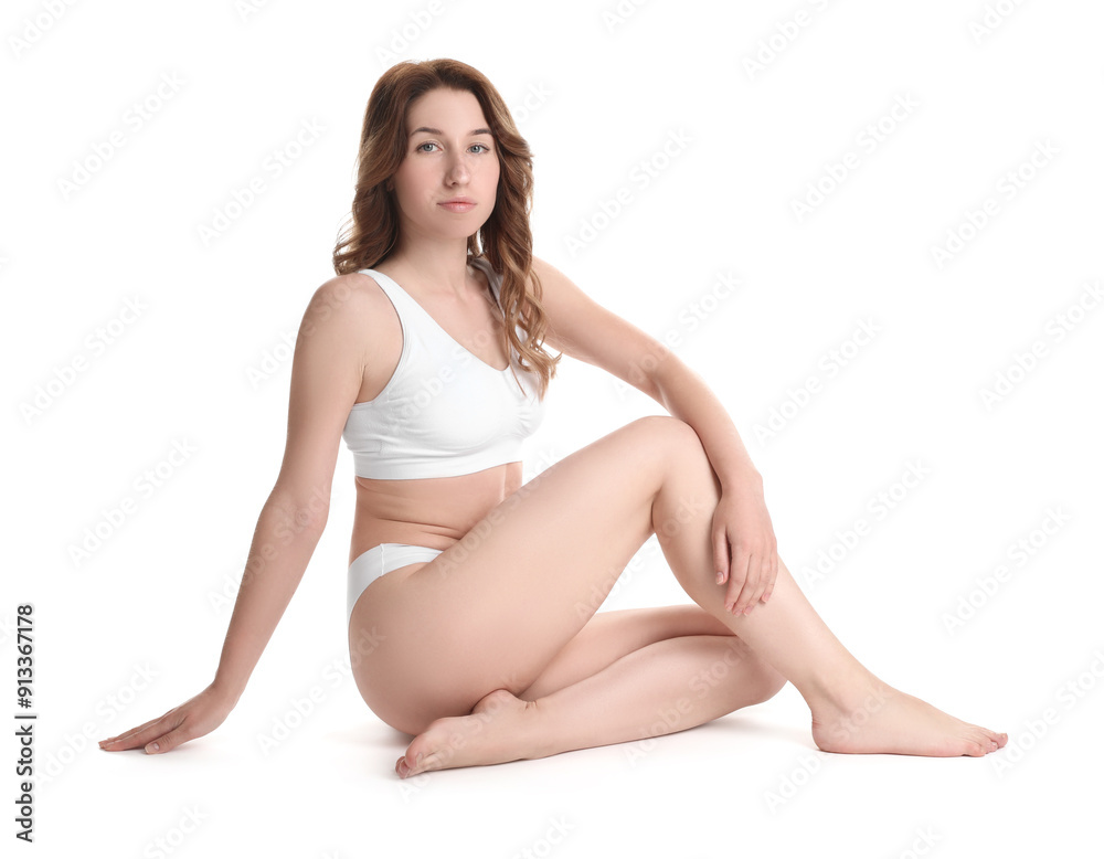 Woman with slim body posing on white background Woman with slim body posing on white background