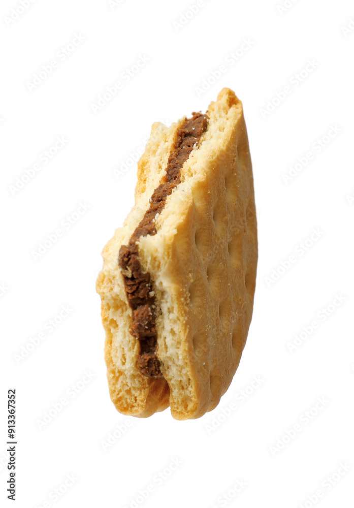 Piece of tasty sandwich cookie isolated on white Piece of tasty sandwich cookie isolated on white