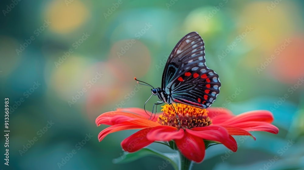 Black and Red Butterfly on a Red Flower Black and Red Butterfly on a Red Flower