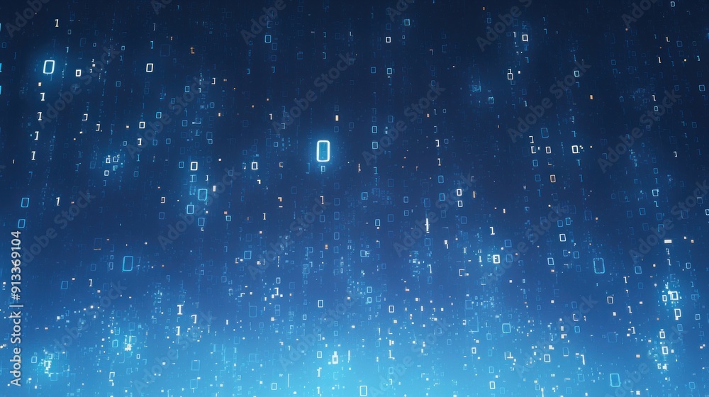 Obraz premium A digital background featuring blue binary code and data streams, creating a technology-inspired flowing flow for the visual. The dark color scheme adds depth to the overall composition