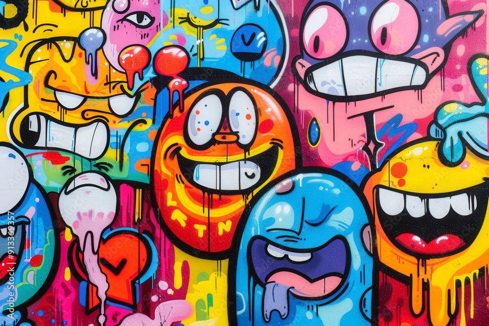 Cartoon Graffiti Faces Background Cartoon Graffiti Faces Background