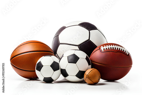 A group of sports balls on a white background