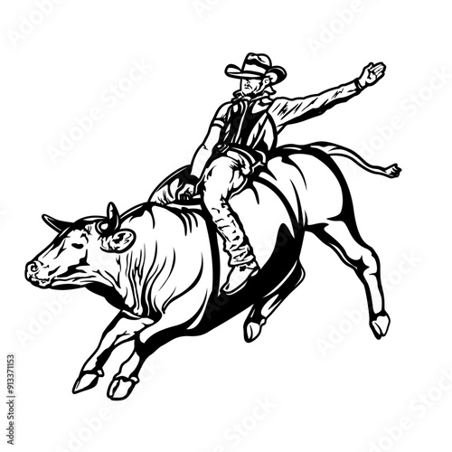Rodeo Bull Riding | Bull Riding | Bull | Western Country Farm | Bull Rider | Cowboy Dad | Rodeo Sports | Cowboy | Original Illustration | Vector and Clipart | Cutfile and Stencil