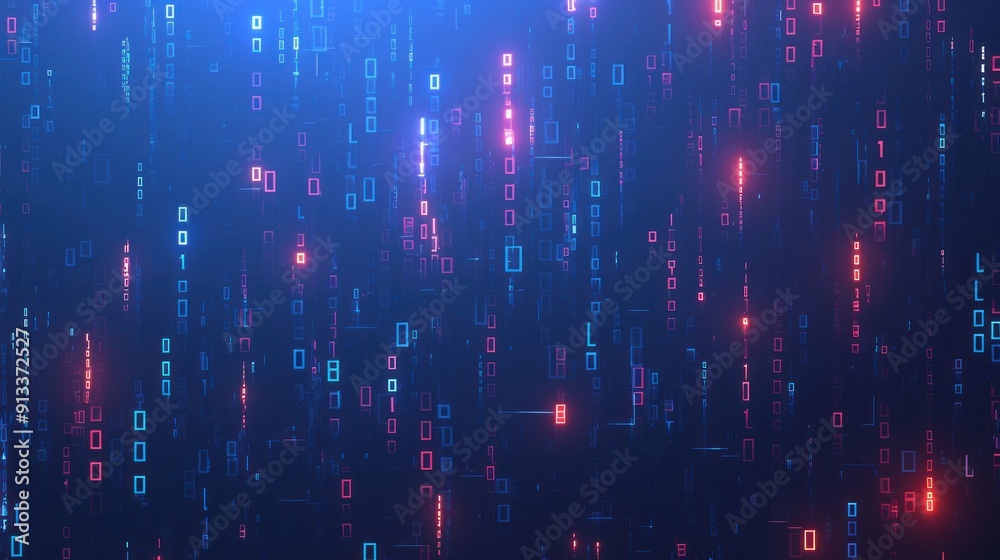 A digital background featuring blue binary code and data streams, creating a technology-inspired flowing flow for the visual. The dark color scheme adds depth to the overall composition A digital background featuring blue binary code and data streams, creating a technology-inspired flowing flow for the visual. The dark color scheme adds depth to the overall composition