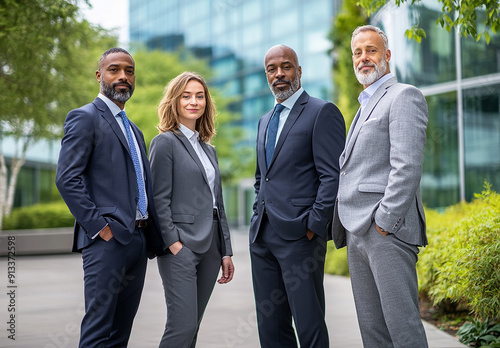 Group of business people with businessman leader on foreground