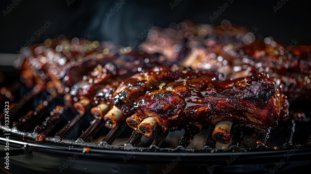 Succulent grilled ribs with a glossy glaze, perfect for barbecue lovers. Ideal for food blogs or culinary advertising. Succulent grilled ribs with a glossy glaze, perfect for barbecue lovers. Ideal for food blogs or culinary advertising.