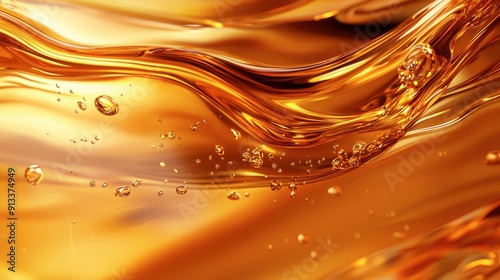 A golden liquid with bubbles floating on top