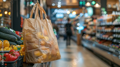 Bags made of environmentally friendly materials on the table. The concept of ecology photo