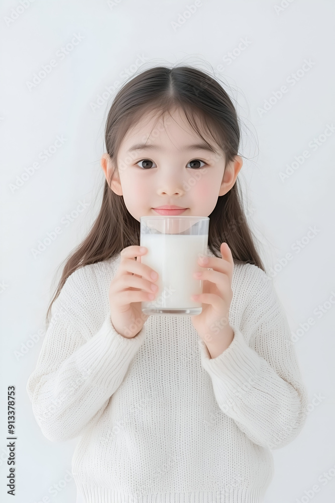 Cute Little Girl Holding a Glass of Fresh Milk with a Sweet Smile Cute Little Girl Holding a Glass of Fresh Milk with a Sweet Smile