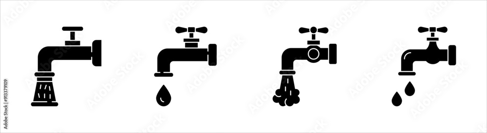 Water tap icon set, Black illustration isolated on white background for graphic and web design. Water tap icon set, Black illustration isolated on white background for graphic and web design.
