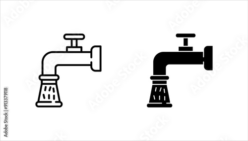 Water tap icon set, Black illustration isolated on white background for graphic and web design.