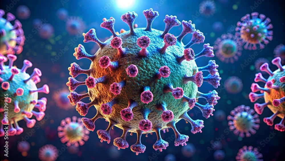 Intricate close-up of virus structure illuminated in vivid light , virus, structure, close-up, microscopic Intricate close-up of virus structure illuminated in vivid light , virus, structure, close-up, microscopic
