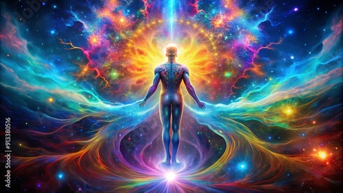 Divine cosmic entity manipulating space and time in psychedelic colors, psychedelic, cosmic, entity, space, time