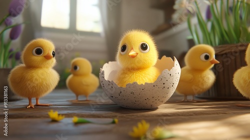 Cute Baby Chicks on a Wooden Table