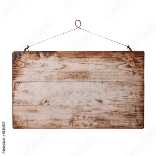 Wooden hanging sign board isolated on white background