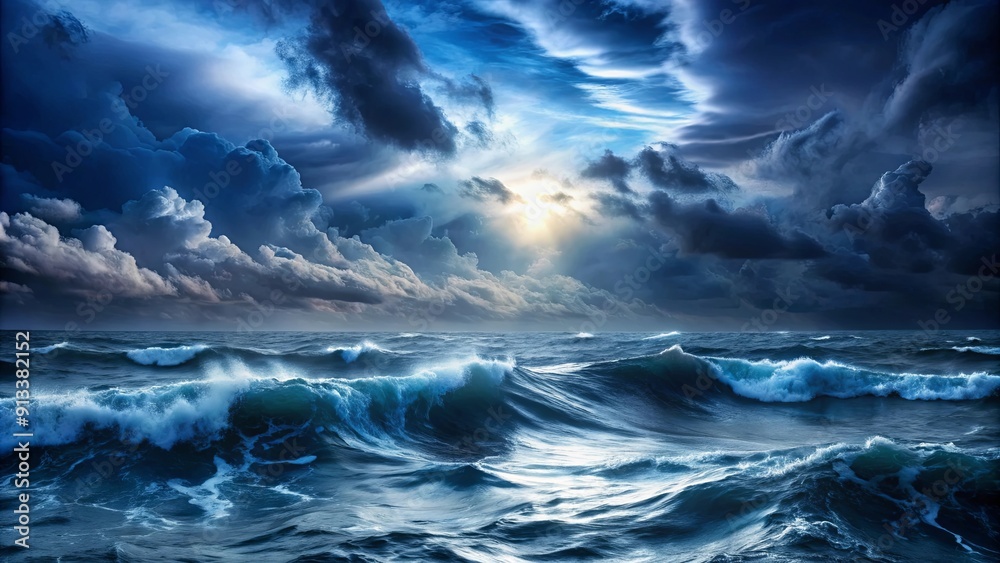 Dark stormy sea with waves under a night sky , sea, storm, waves, night, sky, clouds, ocean, nature, weather Dark stormy sea with waves under a night sky , sea, storm, waves, night, sky, clouds, ocean, nature, weather