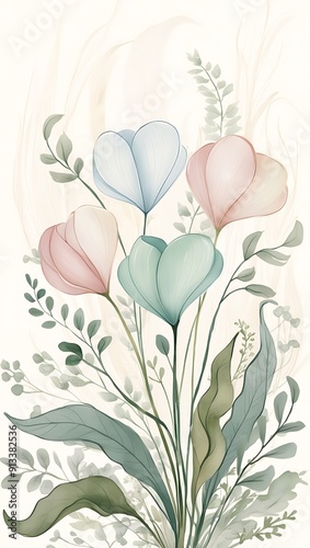 Watercolor  delicate floral illustration photo