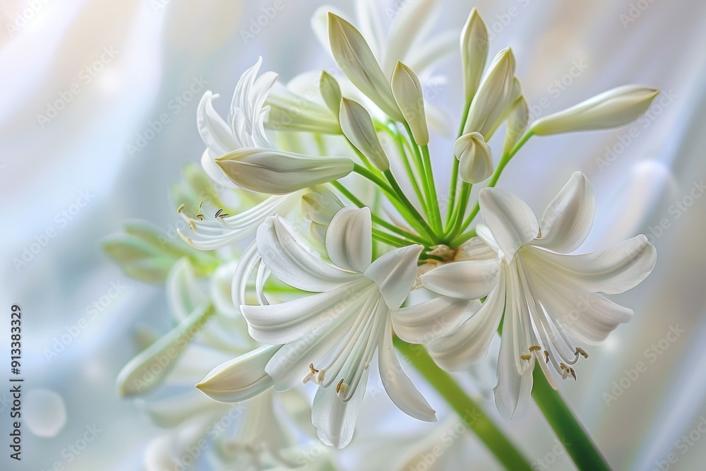 Fototapeta premium Beautiful white flower close up on soft white background with subtle blur floral beauty and elegance concept